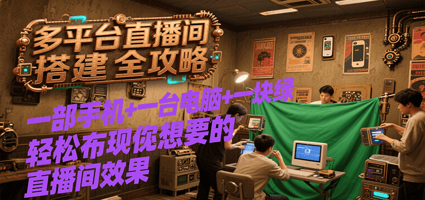 多平台直播间搭建全攻略，一部手机+一台电脑+一块绿布轻松实现你想要的直播间效果-项目创薪