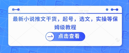 最新小说推文干货，起号，选文，实操等保姆级教程-项目创薪