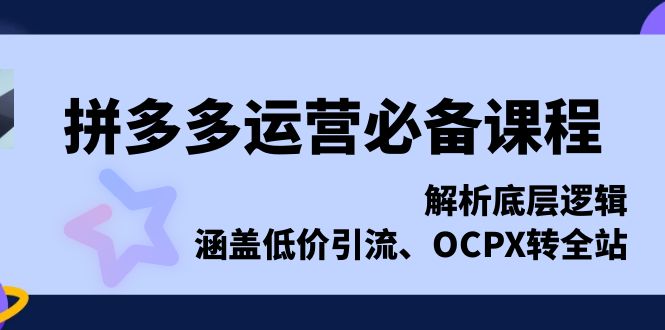 拼多多运营必备课程，解析底层逻辑，涵盖低价引流、OCPX转全站-项目创薪