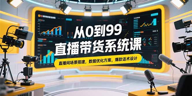 从0到99直播带货系统课，直播间场景搭建，数据优化方案，爆款话术设计-项目创薪