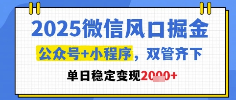 2025微信风口掘金，公众号+小程序双管齐下，单日稳定变现1k+【揭秘】-项目创薪