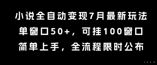 小说全自动变现7月玩法，单窗口50+，可挂100窗口，简单上手，全流程限时公布【揭秘】-项目创薪