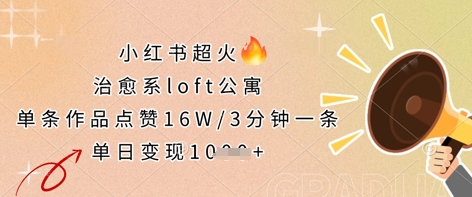 小红书超火的治愈系loft公寓，单条作品点赞16W，3分钟一条，单日变现数张-项目创薪
