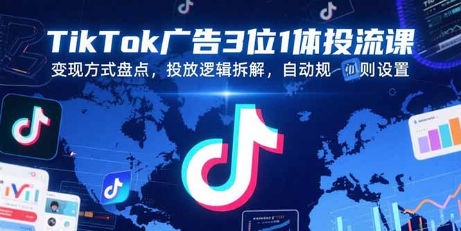 TikTok广告3位1体投流课，变现方式盘点，投放逻辑拆解，自动规则设置-项目创薪