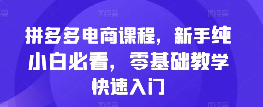 拼多多电商课程，新手纯小白必看，零基础教学快速入门-项目创薪