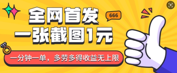 全网首发，一张截图1块钱，一分钟一单，多劳多得，收益无上限-项目创薪