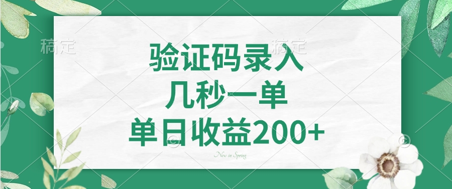 验证码录入，几秒一单，单日收益200+-项目创薪