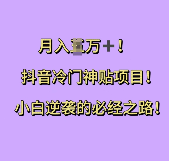 抖音冷门神贴项目，小白逆袭的必经之路，月入过W【揭秘】-项目创薪