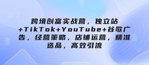 跨境创富实战营，独立站+TikTok+YouTube+谷歌广告，经营策略，店铺运营，精准选品，高效引流-项目创薪