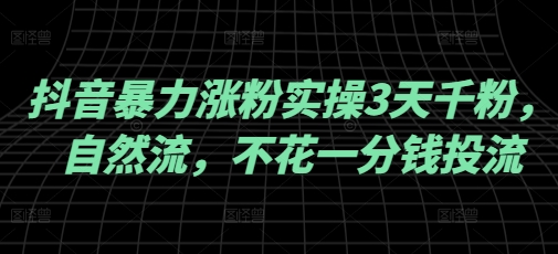 抖音暴力涨粉实操3天千粉，自然流，不花一分钱投流，实操经验分享-项目创薪