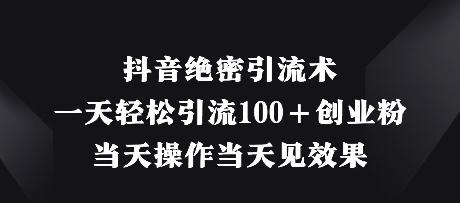 抖音绝密引流术，一天轻松引流100+创业粉，当天操作当天见效果-项目创薪