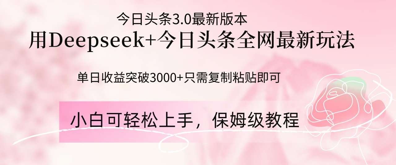 Deepseek结合今日头条全网最新玩法，单日收益突破3000+，只需要简单的…-项目创薪