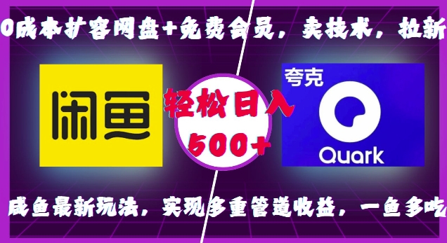 0成本扩容网盘+免费会员，卖技术，拉新，咸鱼最新玩法，实现多重管道收益，一鱼多吃，轻松日入500+-项目创薪