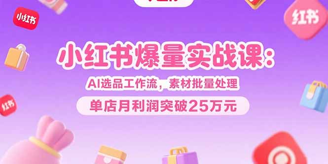 小红书爆量实战课：AI选品工作流，素材批量处理，单店月利润突破25万元-项目创薪