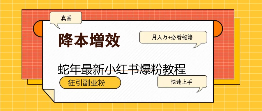 蛇年最新小红书爆粉教程，狂引副业粉，月入万+必看-项目创薪