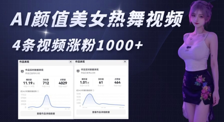 AI颜值美女热舞视频，4条视频涨粉1000+，实测6分钟一条-项目创薪