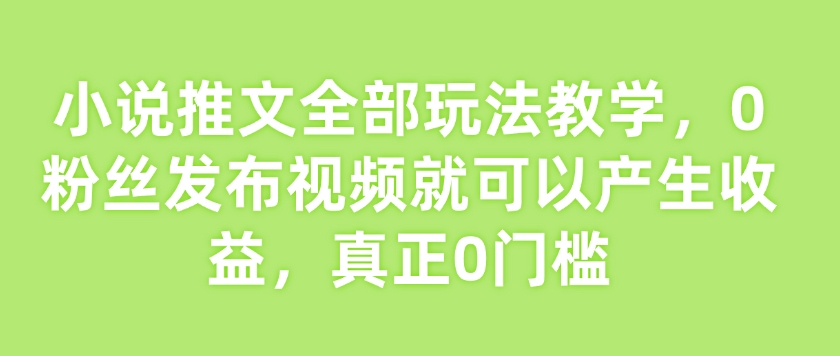 小说推文全部玩法教学，0粉丝发布视频就可以产生收益，真正0门槛-项目创薪
