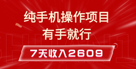 纯手机操作的小项目，有手就能做，7天收入2609+实操教程【揭秘】-项目创薪