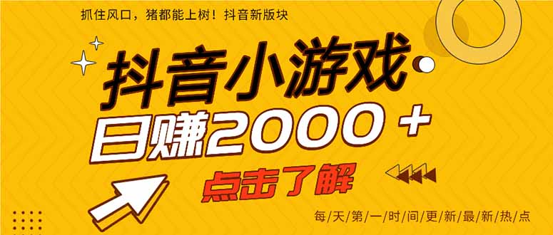 抖音小游戏，最新风口项目，亲测单游戏2000+感兴趣点击了解。-项目创薪