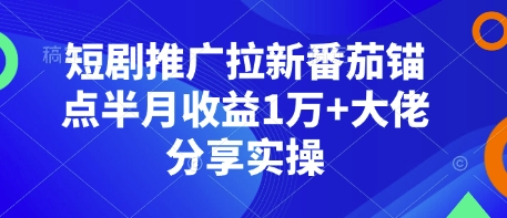 短剧推广拉新番茄锚点半月收益1万+大佬分享实操-项目创薪