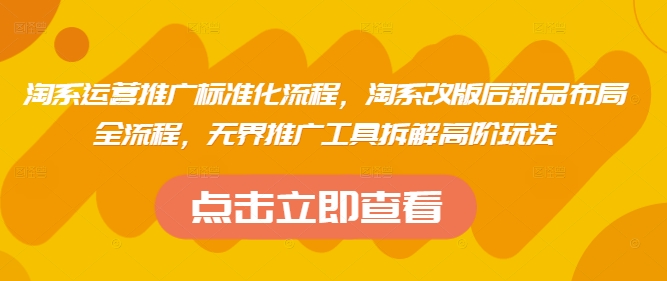淘系运营推广标准化流程，​淘系改版后新品布局全流程，无界推广工具拆解高阶玩法-项目创薪