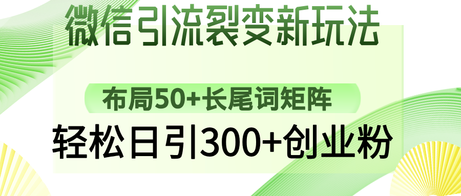 微信引流裂变新玩法：布局50+长尾词矩阵，轻松日引300+创业粉-项目创薪