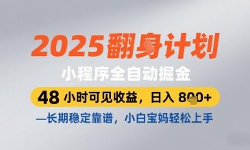 2025小程序全自动掘金，48 小时可见收益，日入8张，长期稳定靠谱，小白宝妈轻松上手【揭秘】-项目创薪