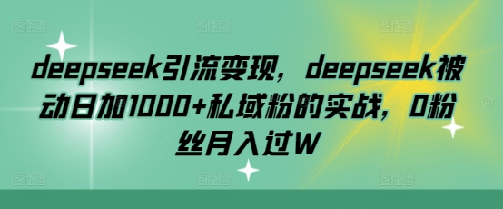 deepseek引流变现，deepseek被动日加1000+私域粉的实战，0粉丝月入过W-项目创薪