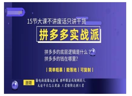 朋哥电商(拼多多实战派)，15节大课不讲废话只讲干货，简单粗暴 能落地 可复制-项目创薪