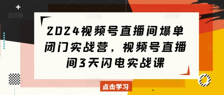 2024视频号直播间爆单闭门实战营，视频号直播间3天闪电实战课-项目创薪