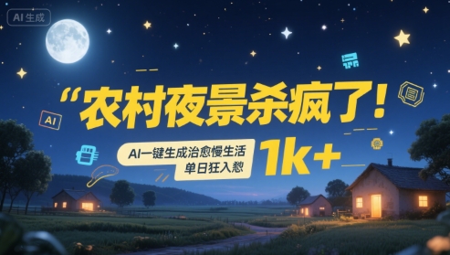 农村夜景杀疯了！AI一键生成治愈系慢生活，单日狂入1k+-项目创薪