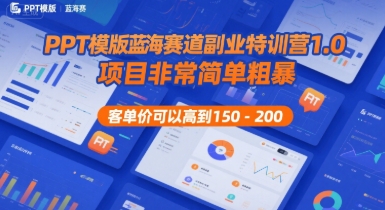 PPT模版蓝海赛道副业特训营1.0，项目非常简单粗暴，客单价可以高到150-200-项目创薪